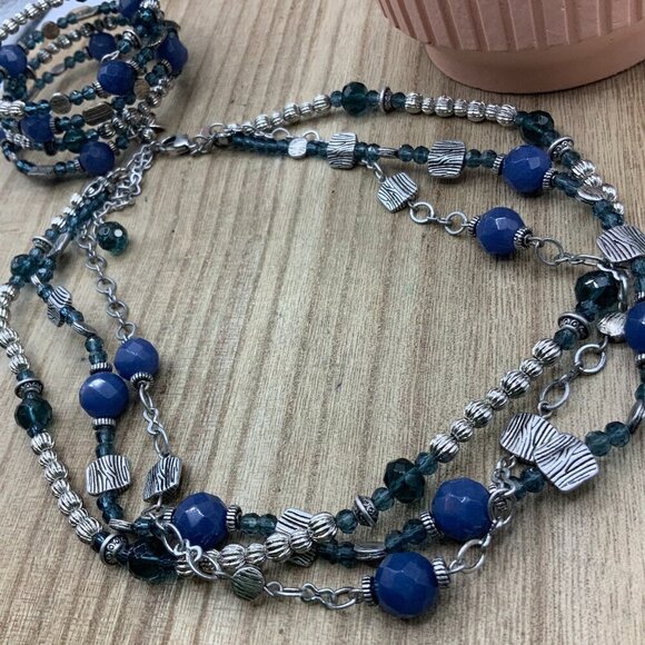 Premier Designs "Denim" Multi Strands Silver Tone Blue Necklace Bracelet Bundle - Picture 4 of 8
